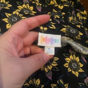 LuLaRoe Black pencil skirt w/ Yellow and Purple Floral Design XL extra large